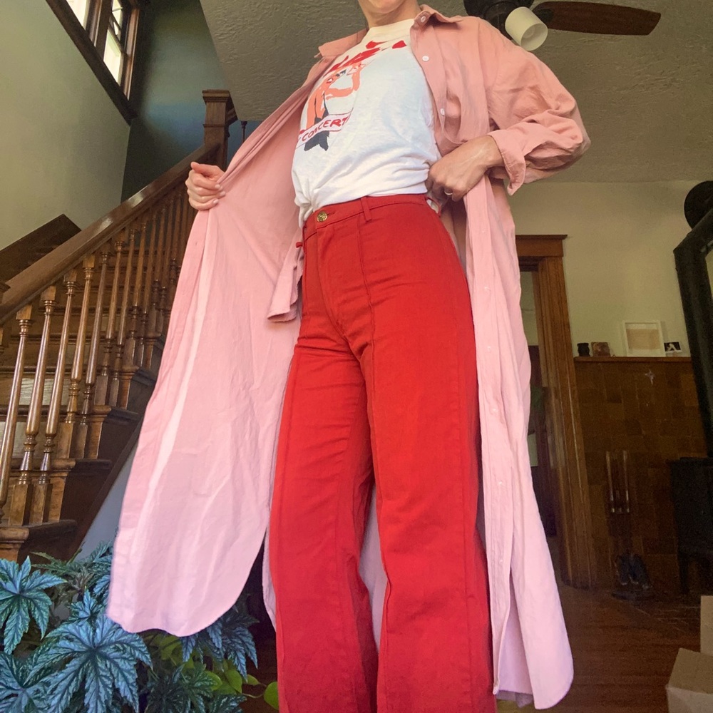 High waisted fun, tomato red (paprika) western pant from big bud press